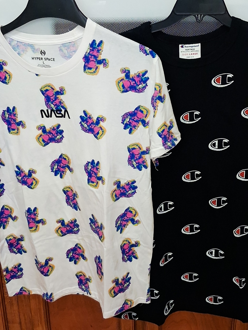 Champion Black Logo Allover Tee & White NASA Astronaut Print Tee